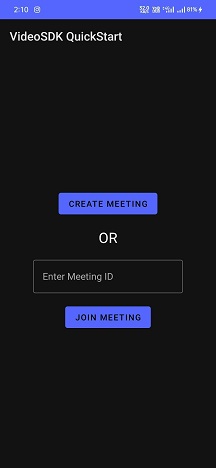 VideoSDK Android Quick Start joining Screen
